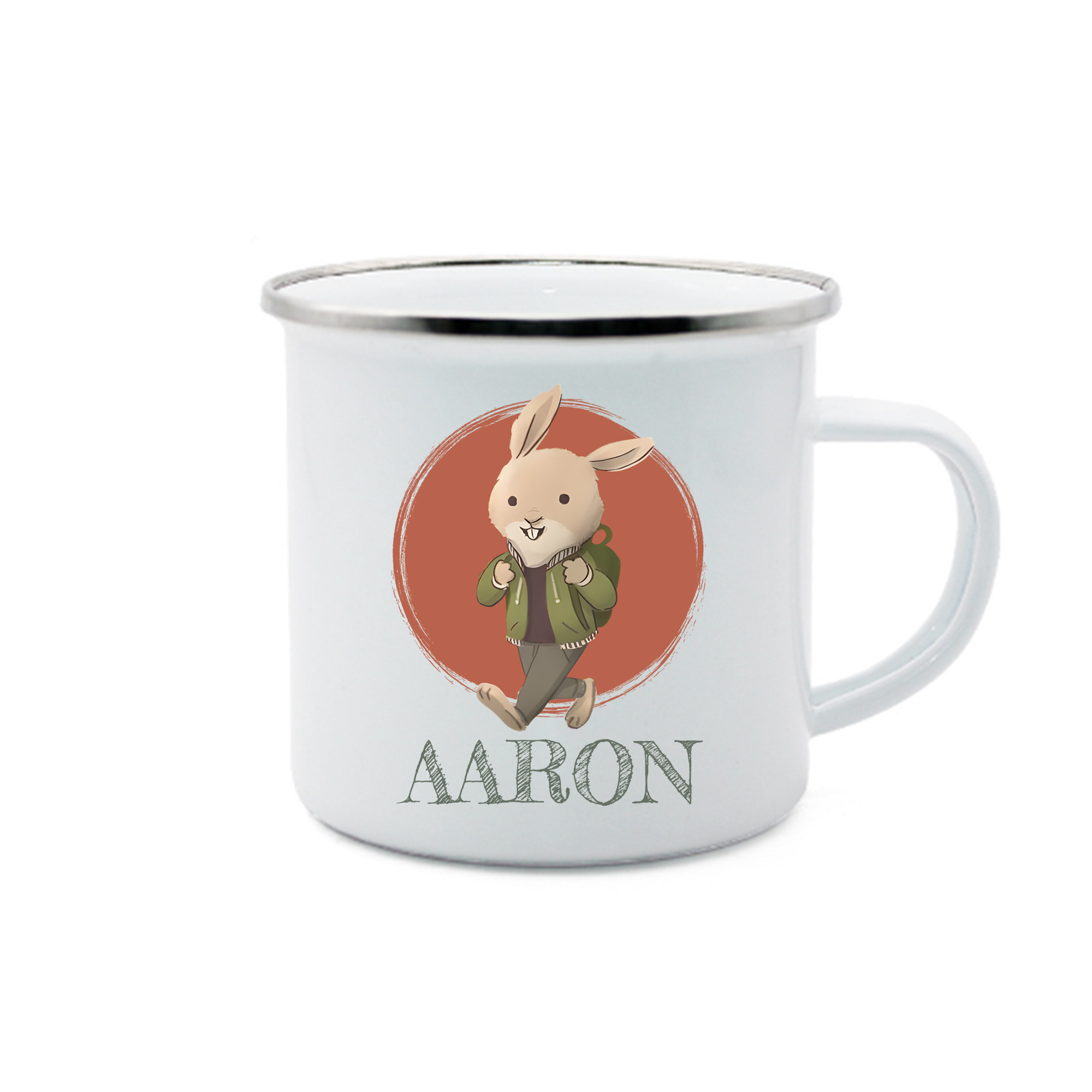 Vuelta al cole-Taza para niños "conejito con mochila" con 1 nombre personalizado