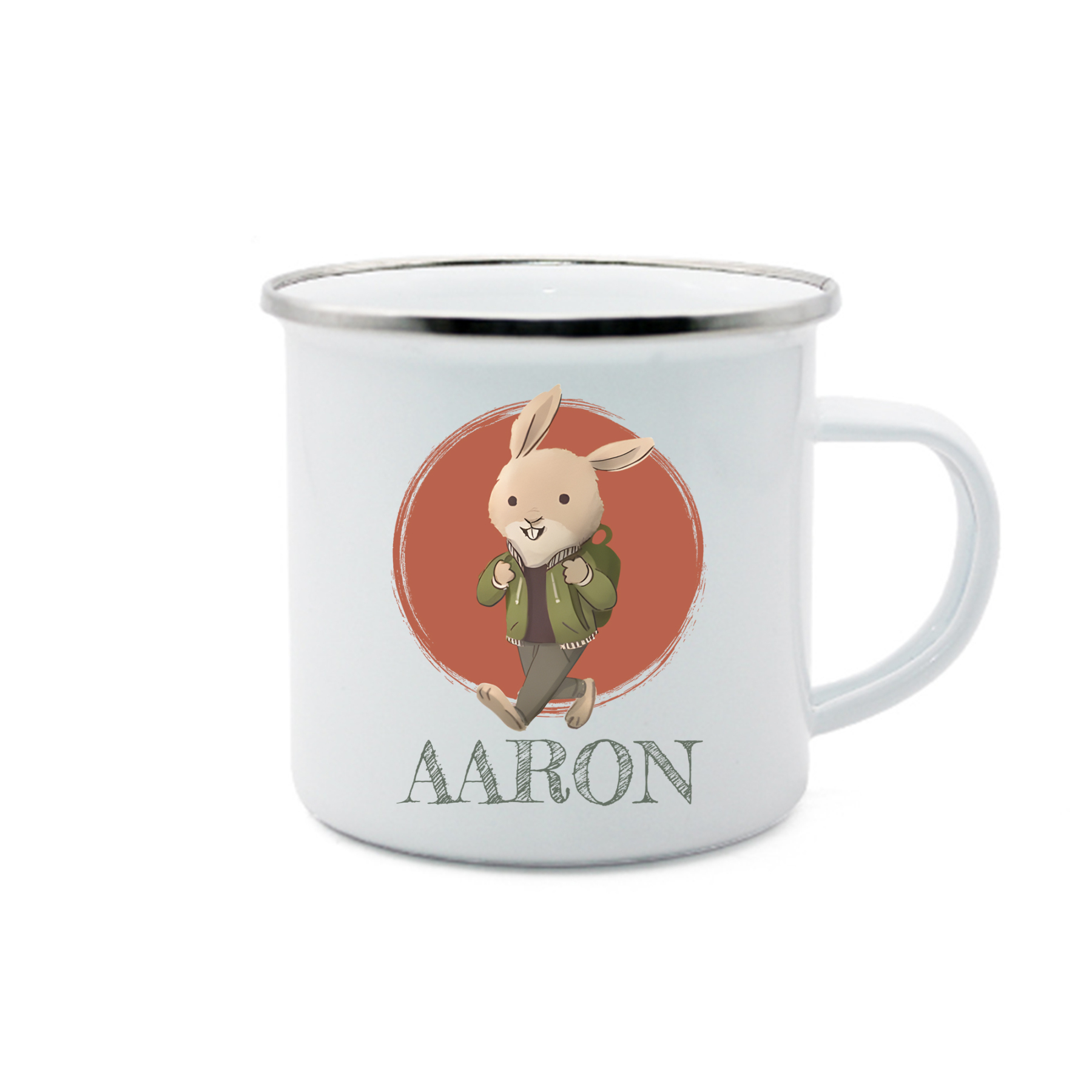 Vuelta al cole-Taza para niños "conejito con mochila" con 1 nombre personalizado