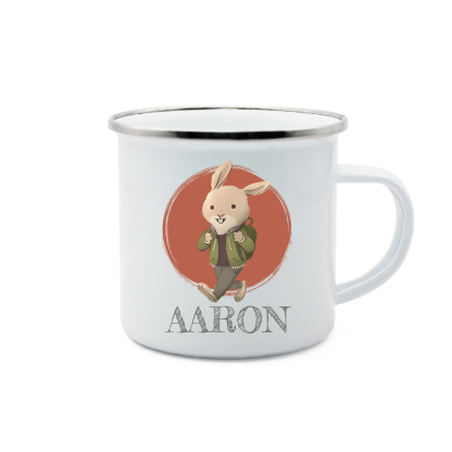 Vuelta al cole-Taza para niños "conejito con mochila" con 1 nombre personalizado