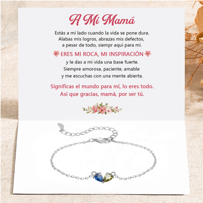 A mi mamá-Pulsera de corazón mamá e hijo/hija 2 piedras de nacimiento personalizados | Jessemade