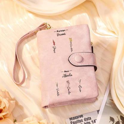 A mi abuela-Cartera, billetera 2-12 nombres y flores de nacimiento personalizados monedero clásico para mujer | Jessemade