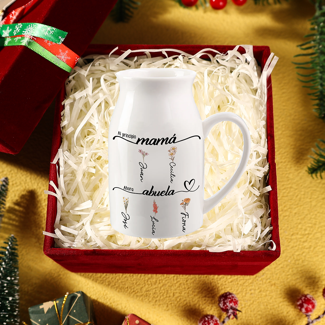 A mi abuela-Florero de cerámica 2-12 nombres y flores de nacimiento personalizados | Jessemade