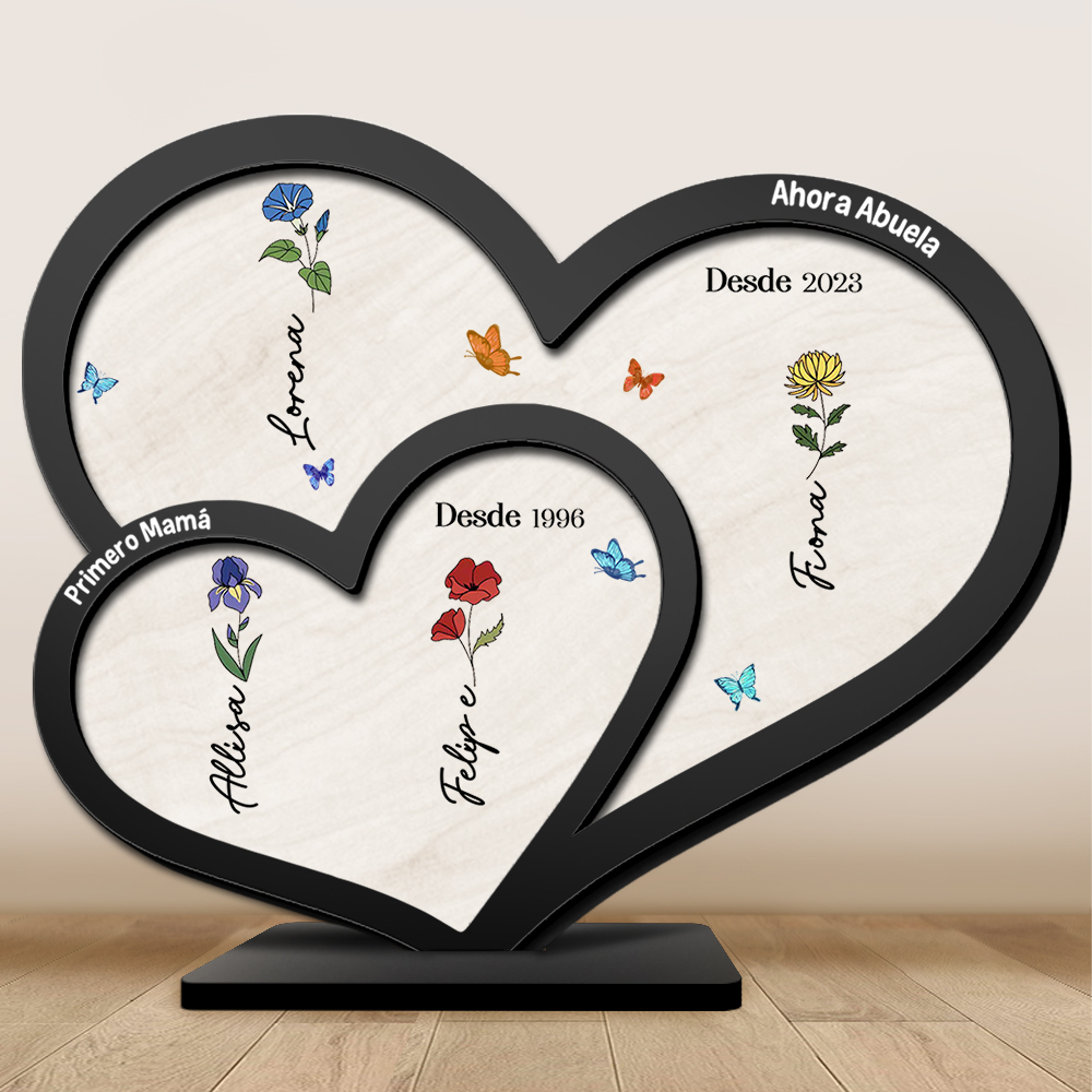 Regalo Personalizado para Abuela con Corazones Entrelazados, Nombres y Flores | Jessemade ES