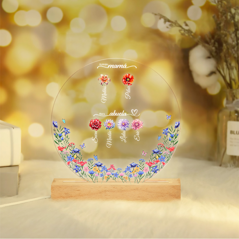 Abuela-Lámpara "al principio mamá, ahora abuela" 2-10 nombres y flores de nacimiento personalizados | Jessemade