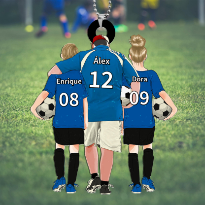 Llavero de acrílico fútbol papá y niños 3 nombres y ropas personalizados | Jessemade