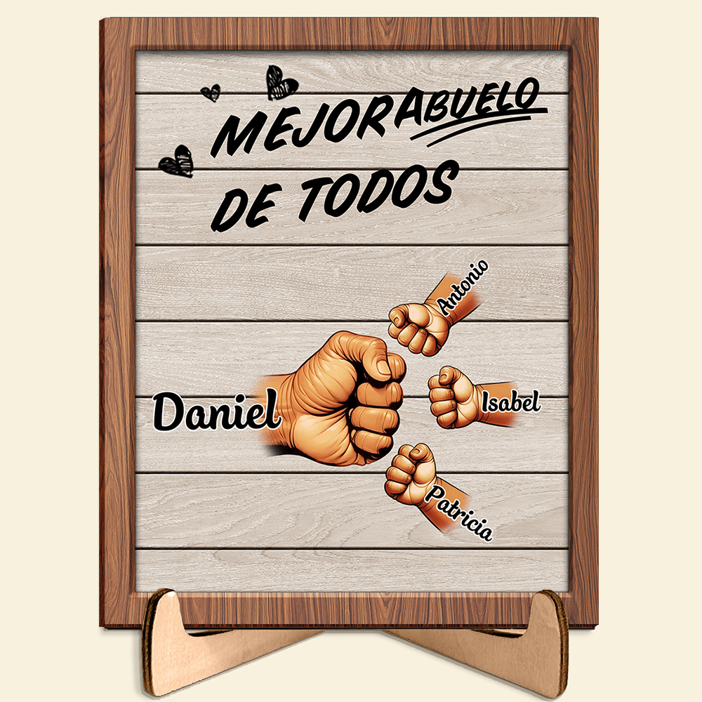 Lámina personalizada de puño con 2-9 nombres en madera, regalo único para papá o abuelo | Jessemade