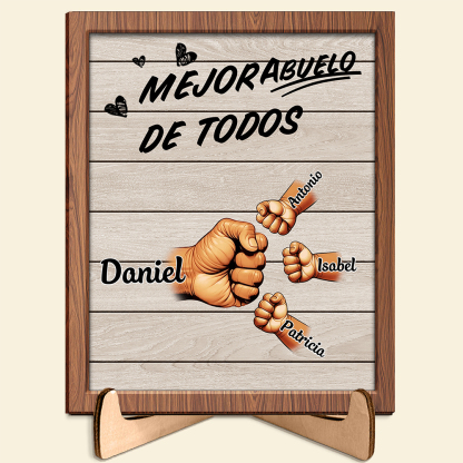 Lámina personalizada de puño con 2-9 nombres en madera, regalo único para papá o abuelo | Jessemade