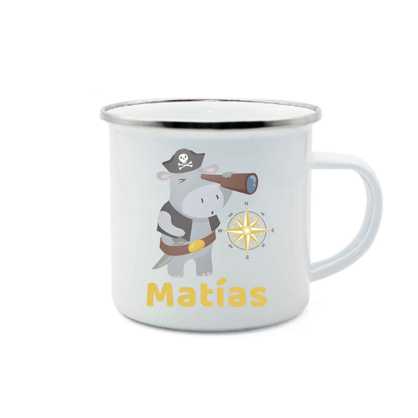 Vuelta al cole-Taza para niños "hipopótamo pirata" con 1 nombre personalizado