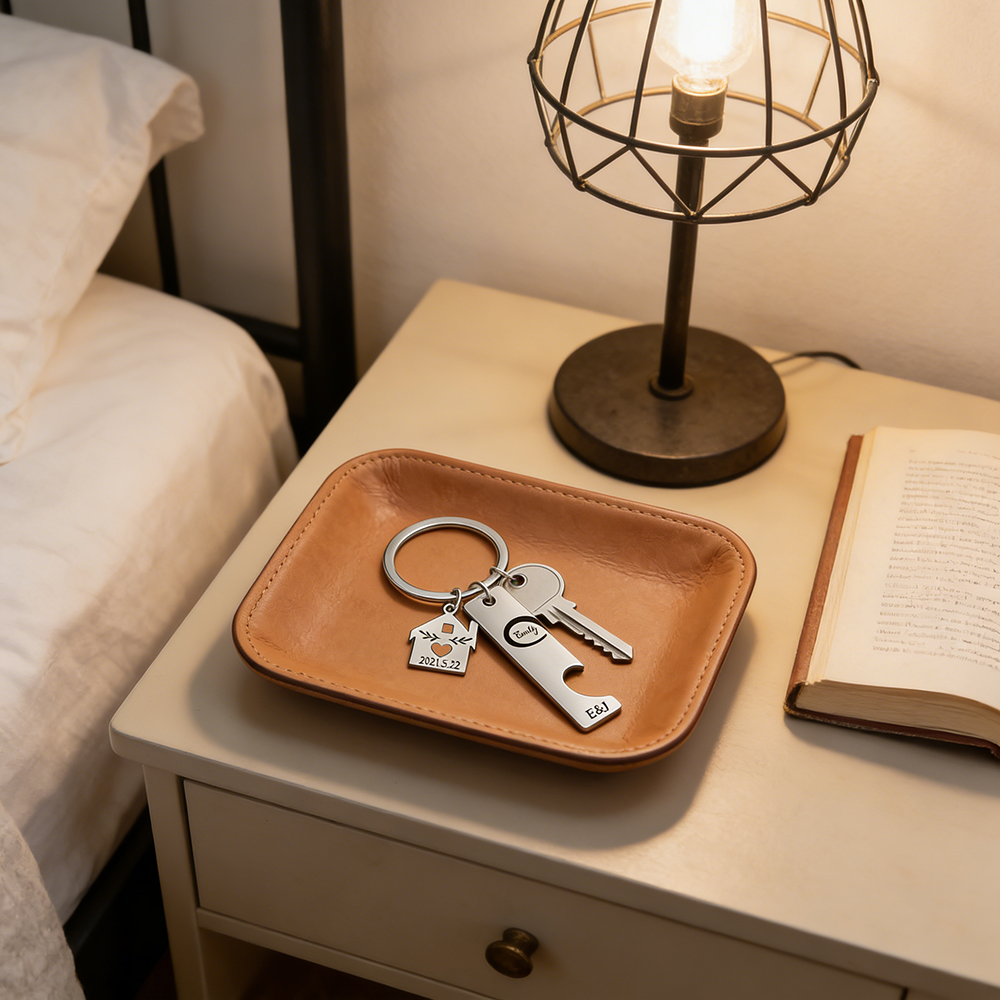 Llavero para pareja infinito 2 nombres, 2 letras personalizados con fecha dije de casa