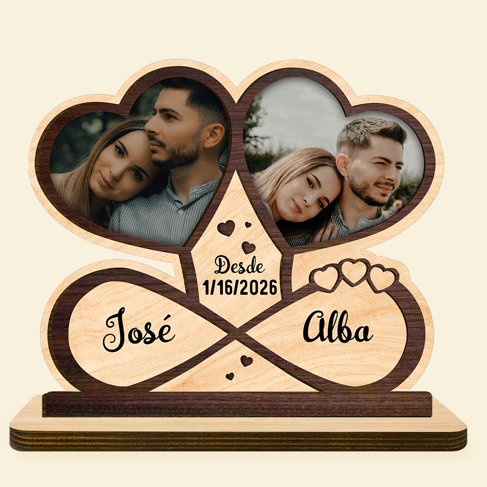 Placa de madera personalizada con fotos, nombres y fecha: decoración romántica para parejas