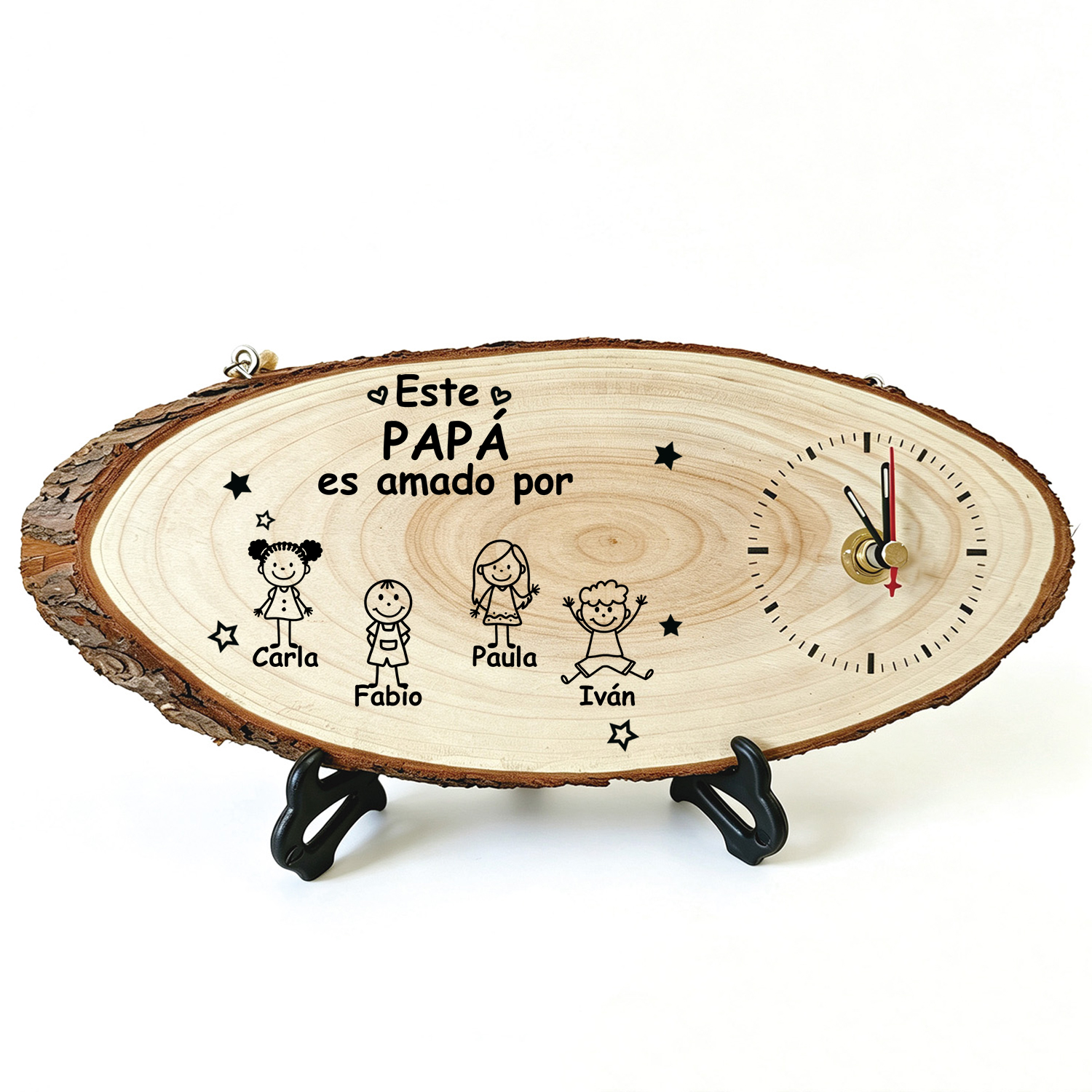 Reloj Personalizado de Madera con 1-10 Nombres y Figuras Infantiles, Regalo para Papá o Abuelo