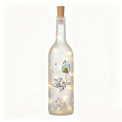 Botella de lámpara personalizada con 2–12 nombres a elegir y motivo familiar de manos y flores, regalo para mamá