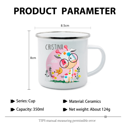 Vuelta al cole-Taza para niños "girafa con gafas" con 1 nombre personalizado