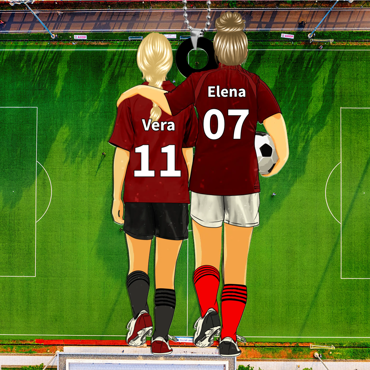 Llavero de acrílico mamá e hijo/hija fútbol con 2 nombres, números y ropas personalizados | Jessemade