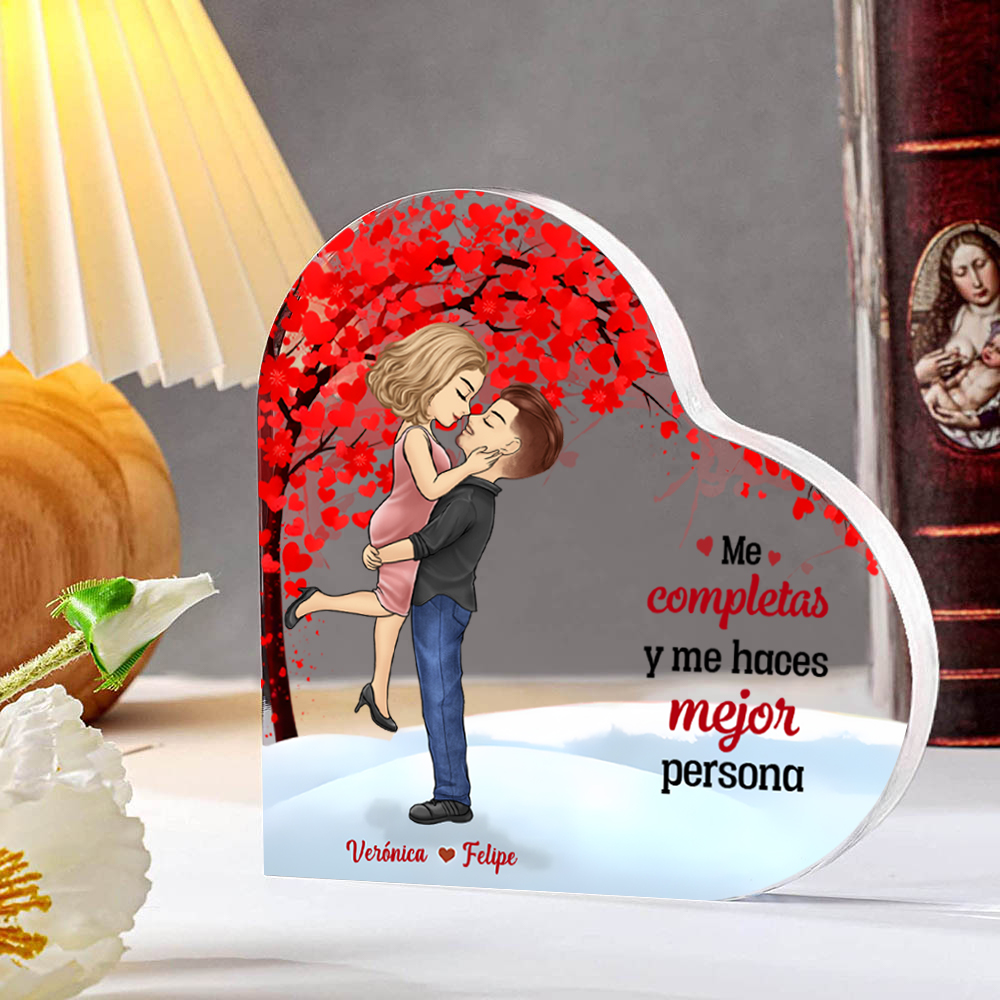 Placa de acrílico en forma de corazón para pareja con 2 nombres y figuras personalizados | Jessemade