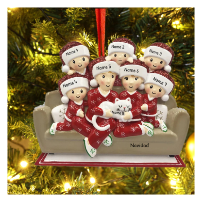 Muñecos Ornamentos Navideños Familia con Gato 8 Nombres con Texto Personalizados Adorno de Madera