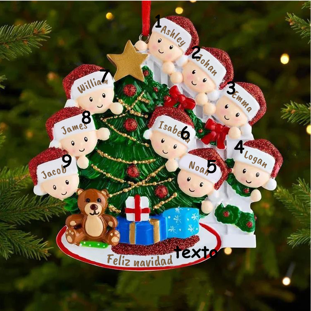 Navidad-Ornamentos con muñecos familia 9 nombres personalizados con texto adorno de madera