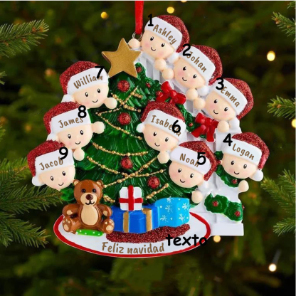 Navidad-Ornamentos con muñecos familia 9 nombres personalizados con texto adorno de madera