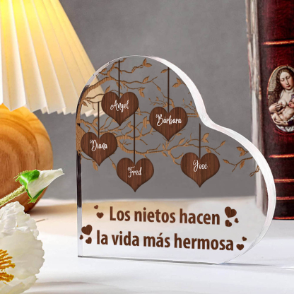 Abuela - Placa de acrílico en forma de corazón árbol de corazoncitos de abuela 1-8 nombres personalizados | Jessemade