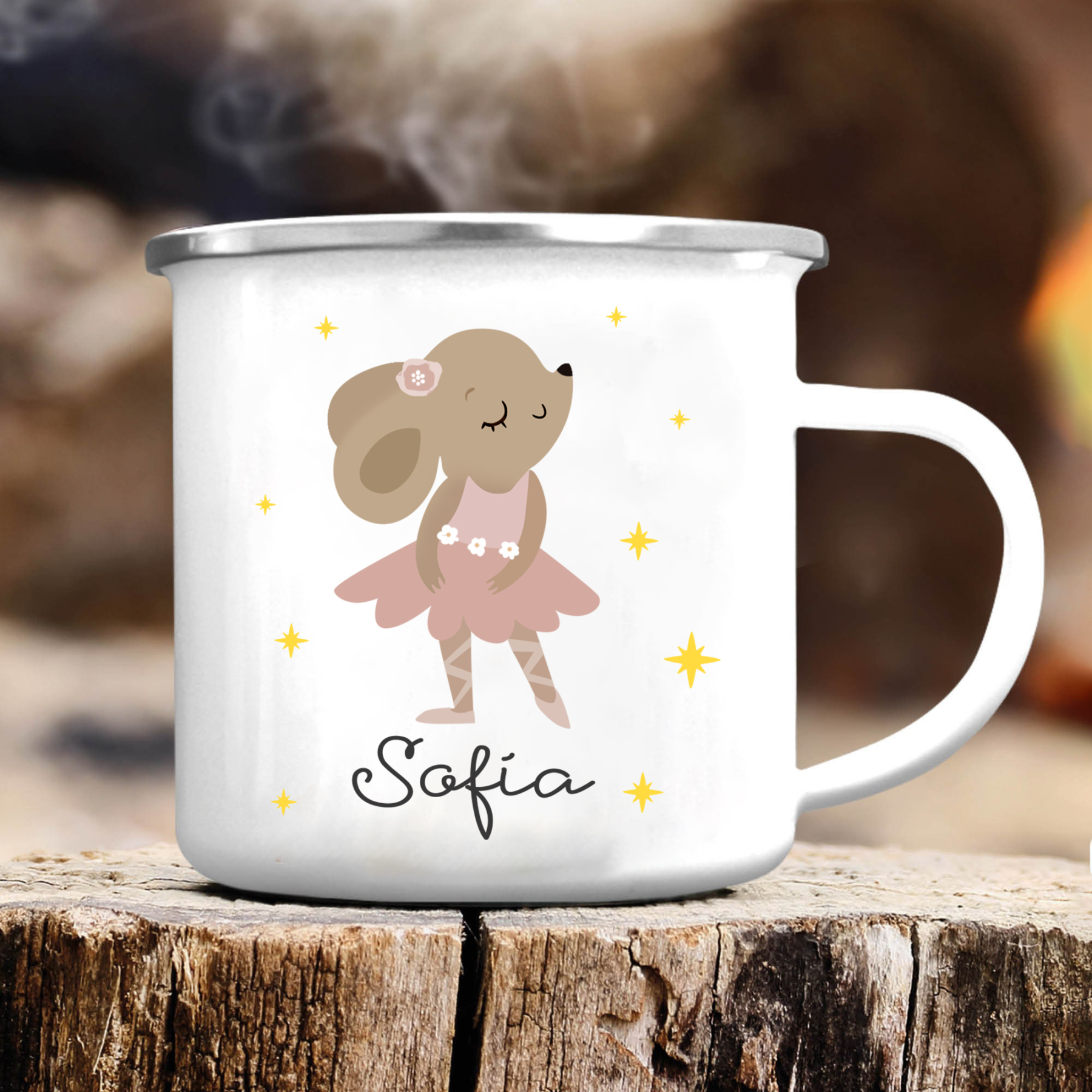 Vuelta al cole-Taza para niños "rata" con 1 nombre personalizado