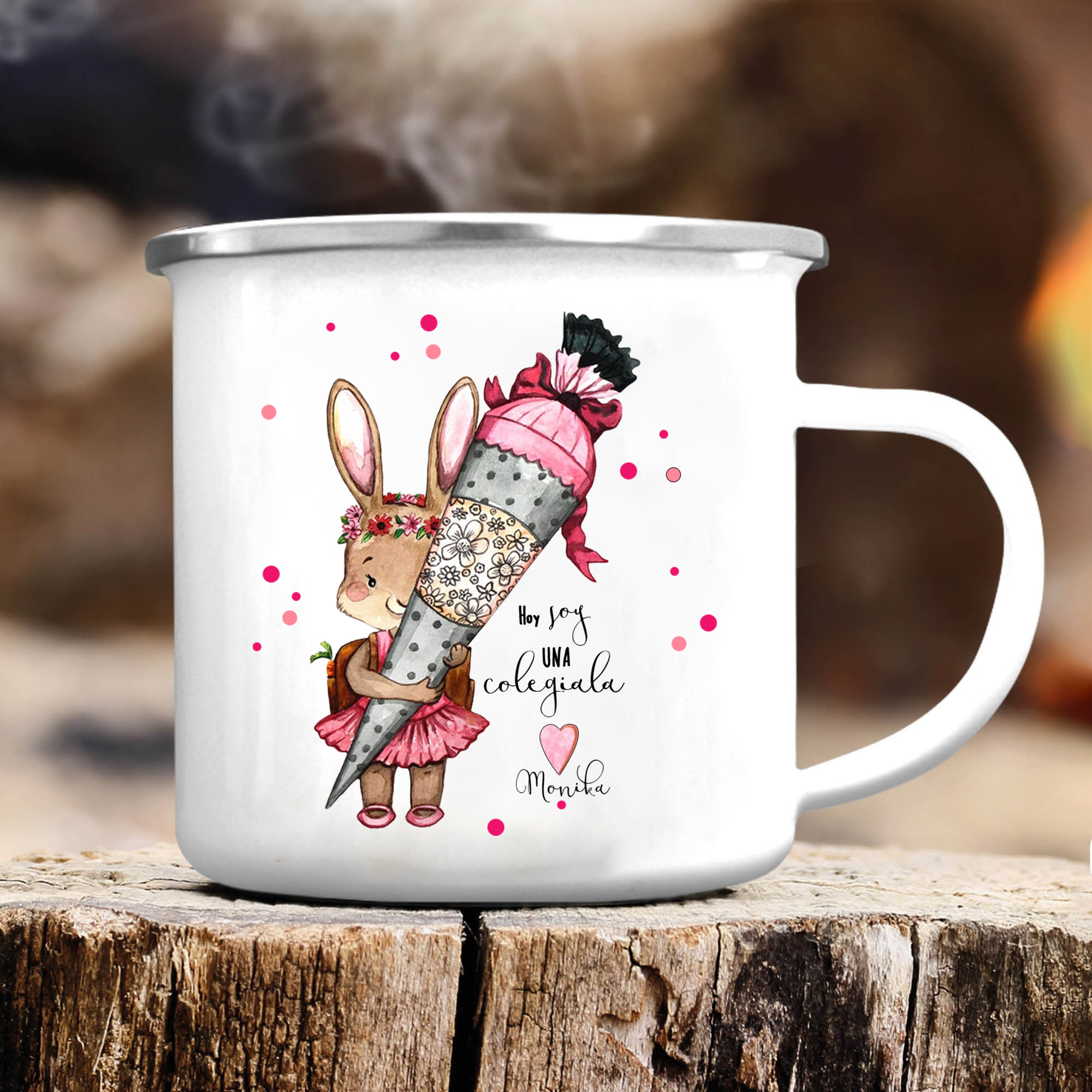 Vuelta al cole-Taza para niños "conejita" con 1 nombre personalizado