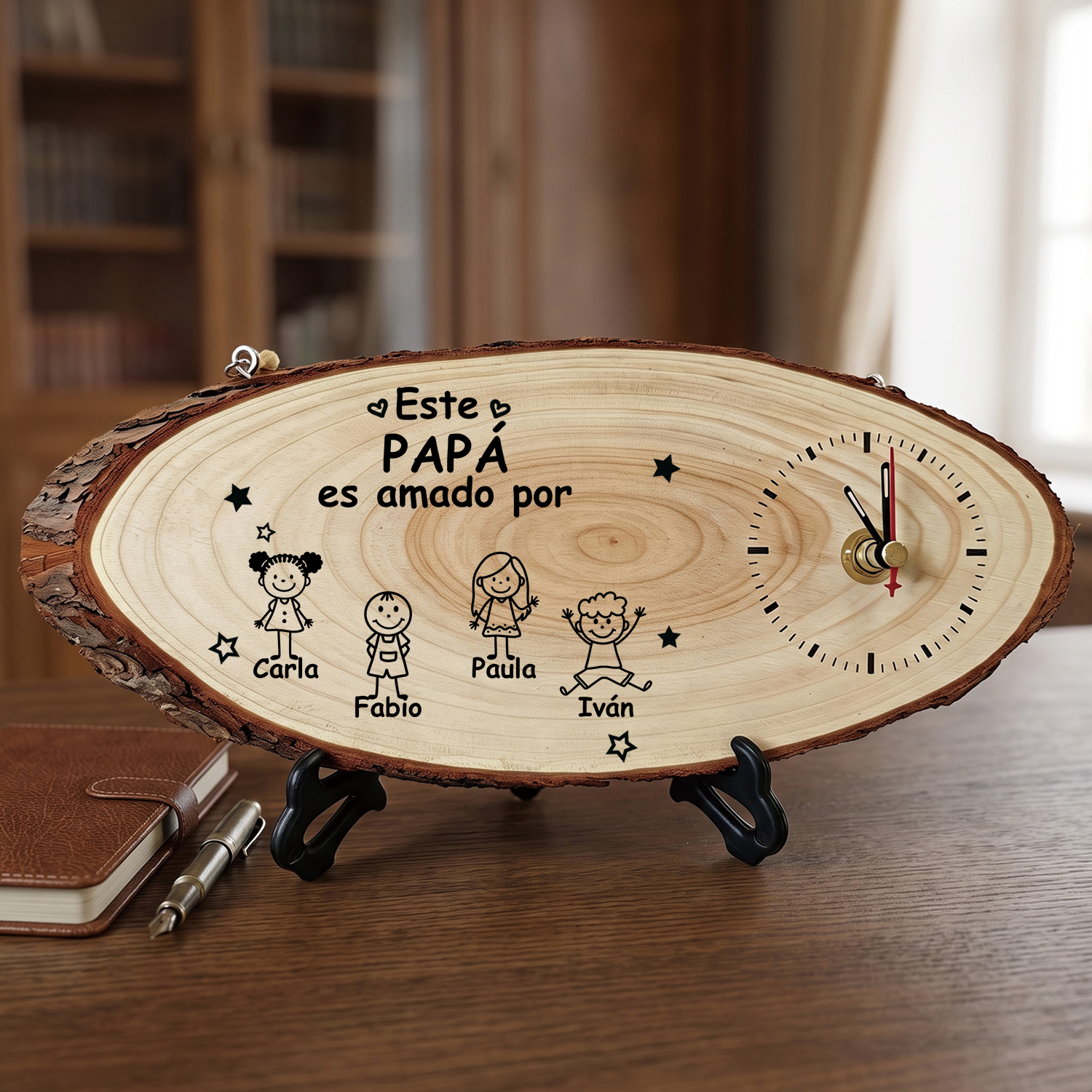 Reloj de pared personalizado de madera con hasta diez nombres de nietos y figuras infantiles – tierno regalo para abuelo para el Día del Padre, un cumpleaños o Navidad