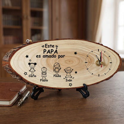 Reloj de pared personalizado de madera con hasta diez nombres de nietos y figuras infantiles – tierno regalo para abuelo para el Día del Padre, un cumpleaños o Navidad