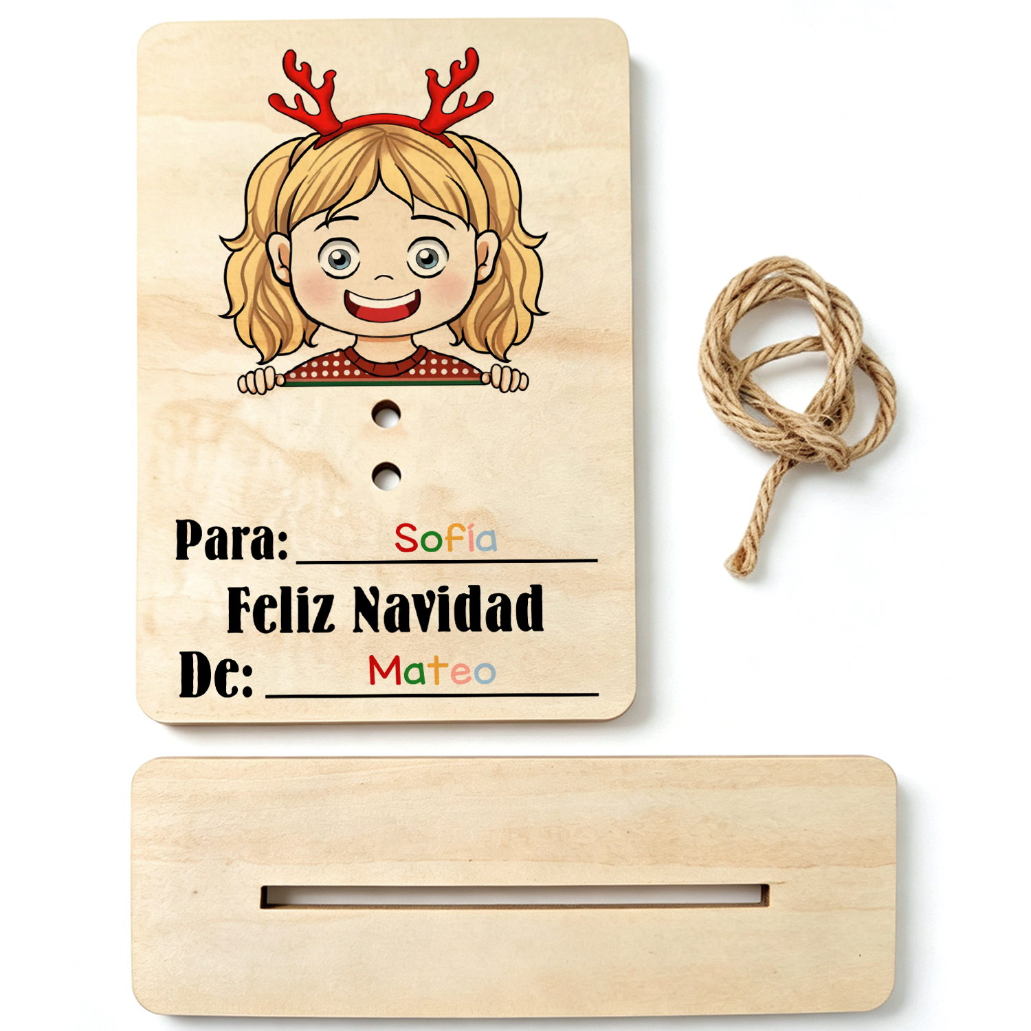Tarjeta de madera personalizada para dinero de Navidad con 2 nombres – tarjeta regalo en efectivo para niño