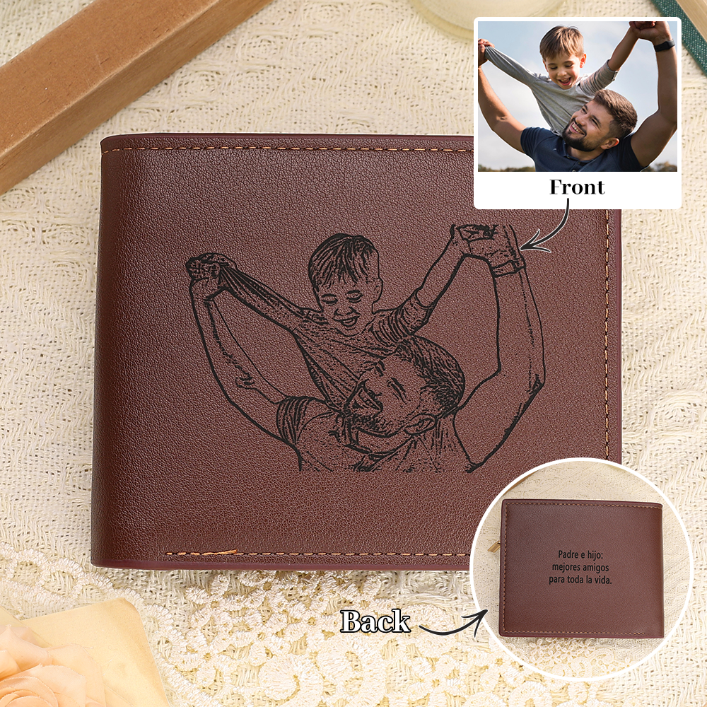Cartera, billetera práctica personalizada con 3 textos y foto monedero para hombre | Jessemade