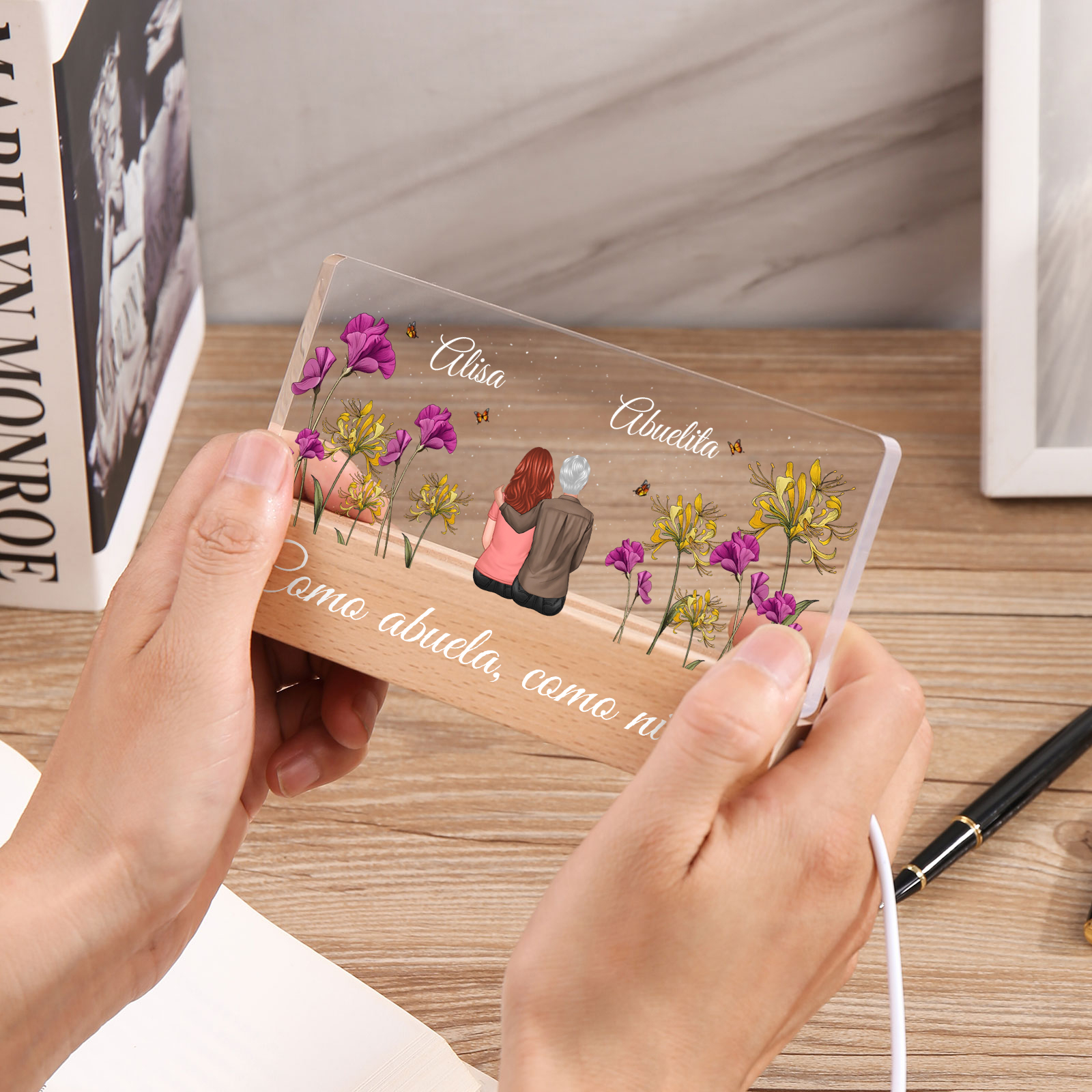 A mi mamá/abuela-Lámpara con base personalizada con 2 nombres y apariencias | Jessemade