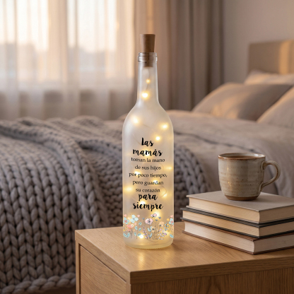 Botella de lámpara personalizada con 2–12 nombres a elegir y motivo familiar de manos y flores, regalo para mamá