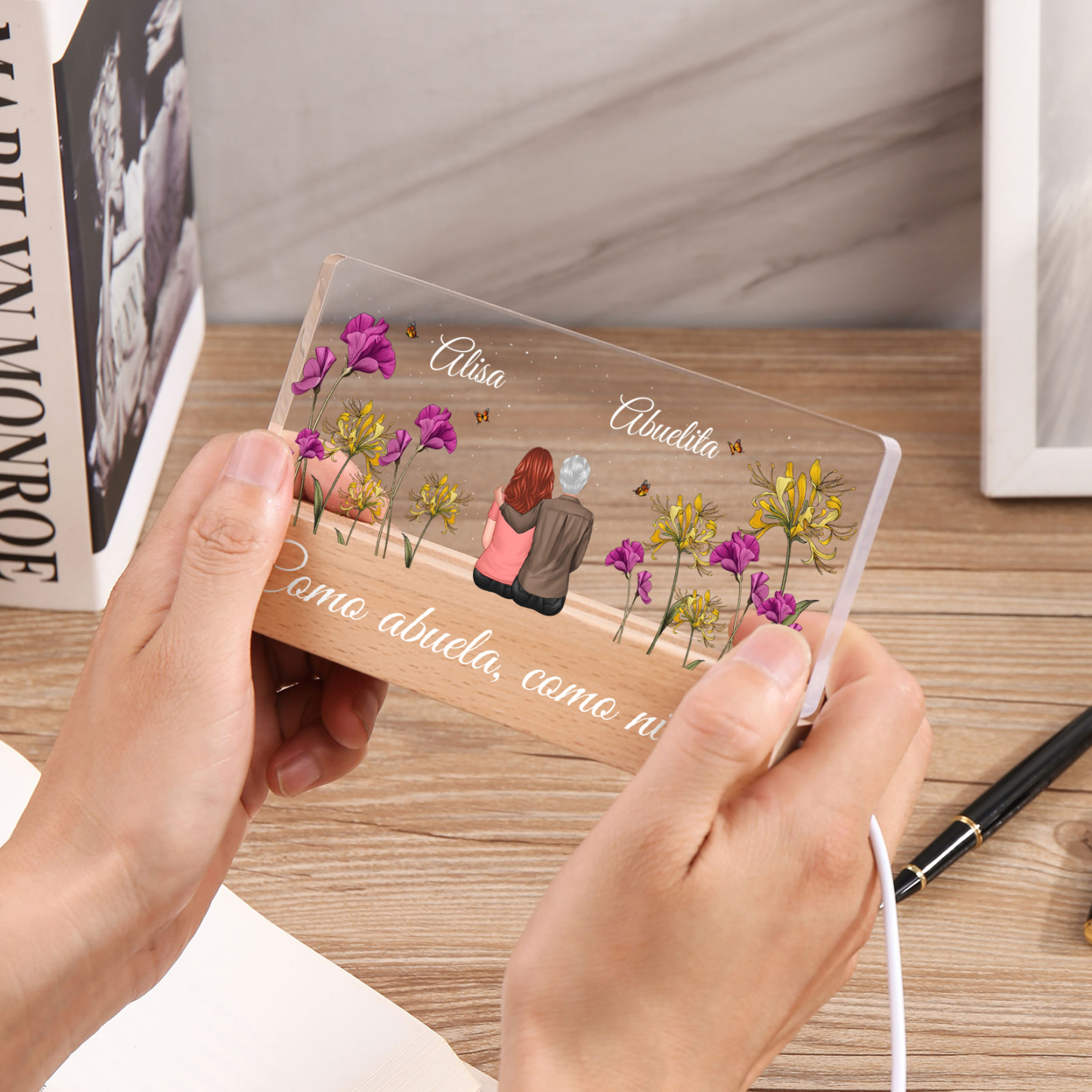 A mi mamá/abuela-Lámpara con base personalizada con 2 nombres y apariencias | Jessemade