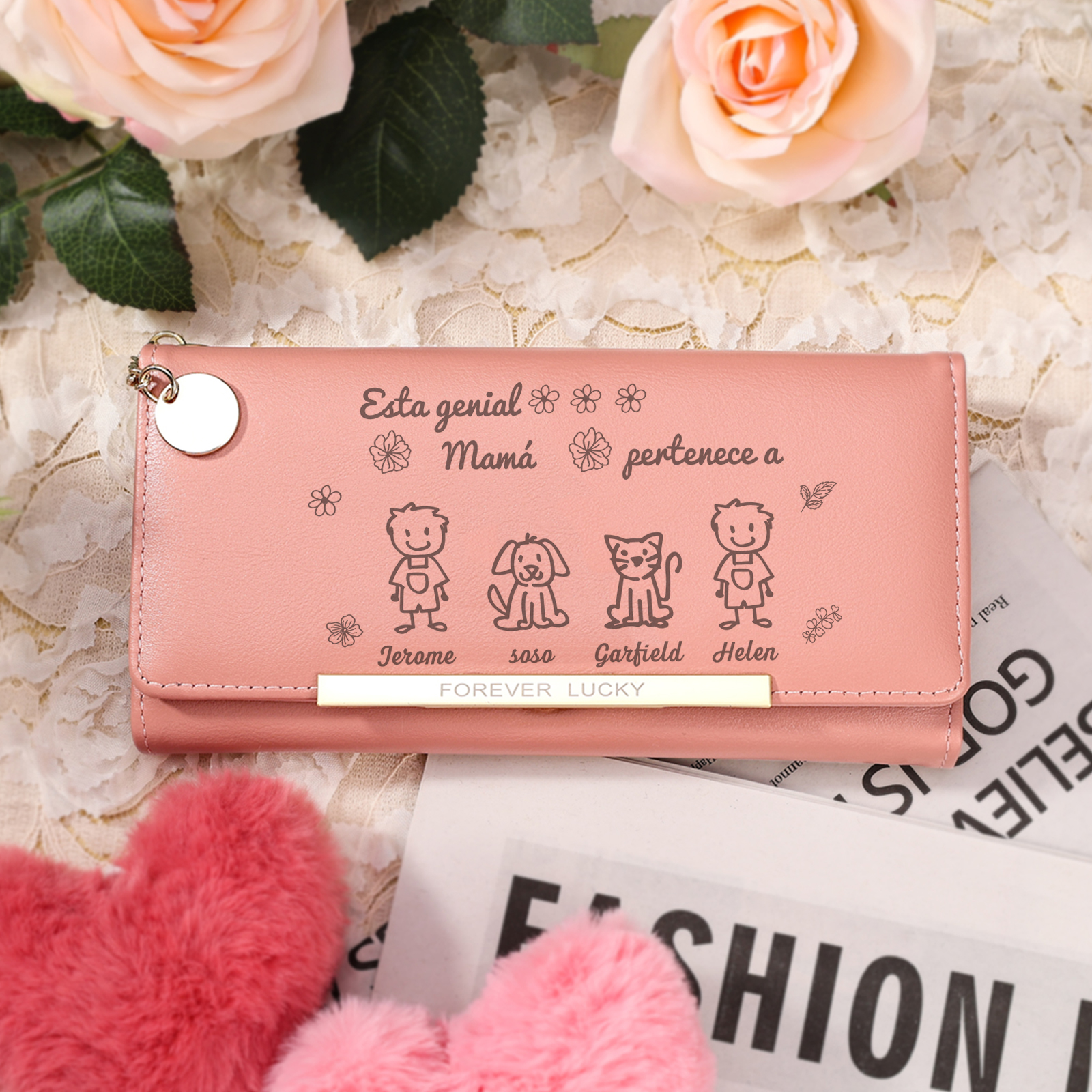 A mi mamá-Cartera con dibujos seleccionados 4 nombres personalizados billetera para mujer | Jessemade