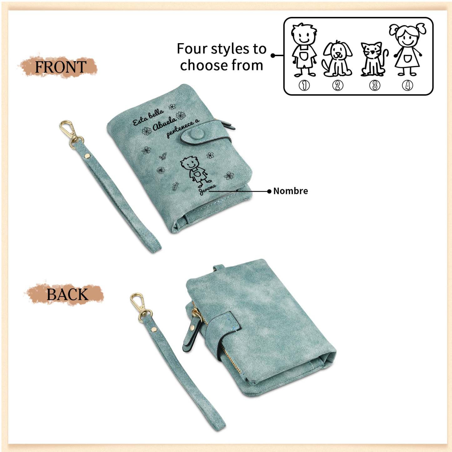 A mi abuela-Cartera, billetera con dibujos seleccionados 1 nombre personalizado monedero clásico para mujer | Jessemade