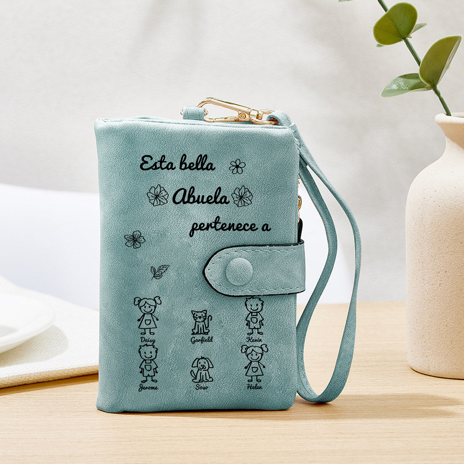 A mi abuela-Cartera, billetera con dibujos seleccionados 6 nombres personalizados monedero clásico para mujer | Jessemade