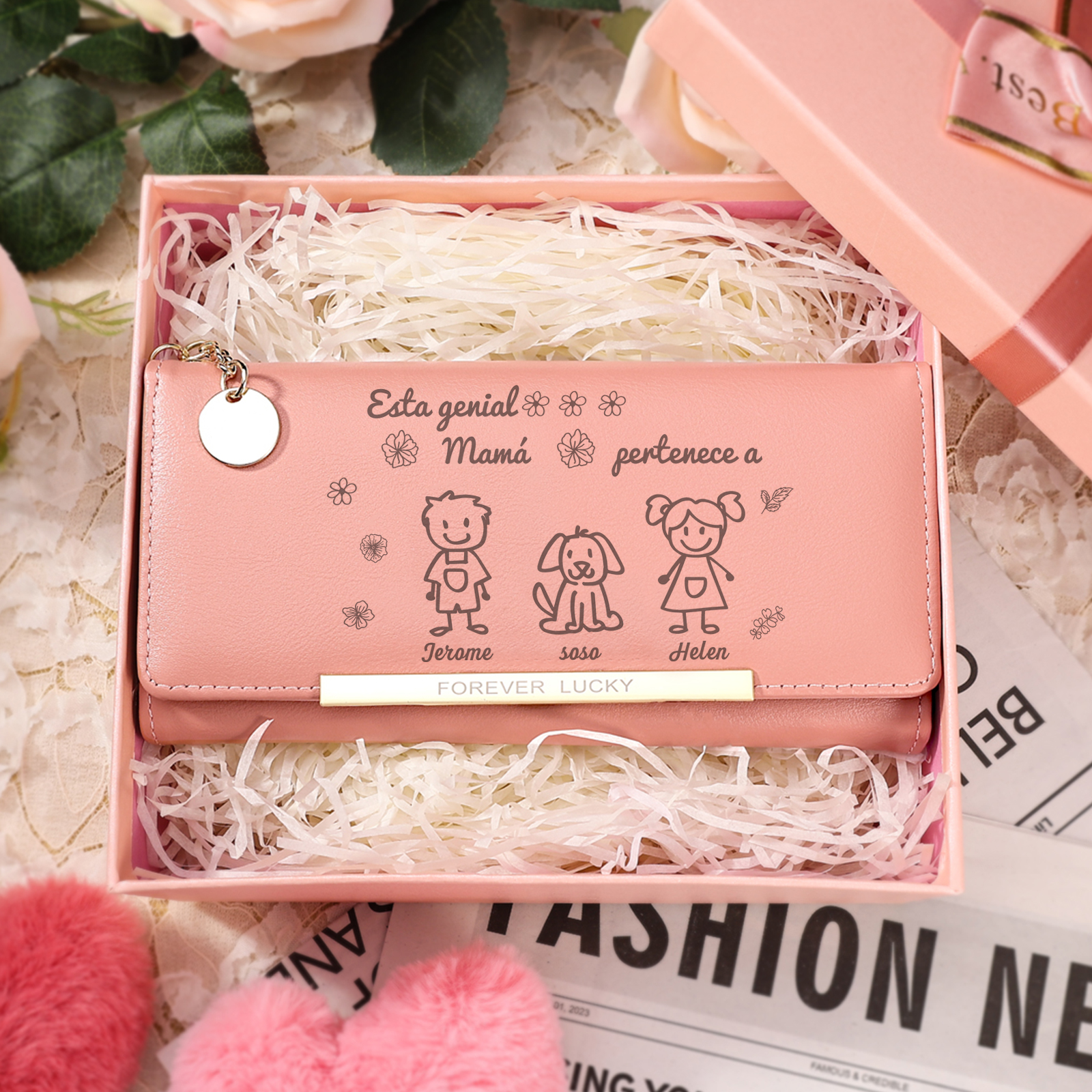 A mi mamá-Cartera con dibujos seleccionados 3 nombres personalizados billetera para mujer | Jessemade