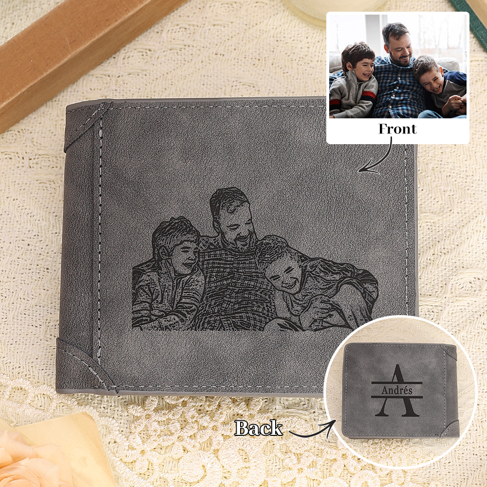 Cartera, billetera multifuncional personalizada con 1 foto, 1 nombre y 1 letra monedero para hombre | Jessemade