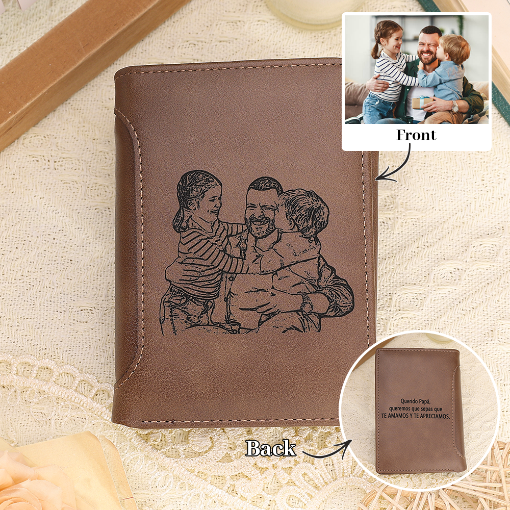 Cartera, Billetera para Hombre Monedero Clásico con 1 Foto y 3 Textos Personalizados