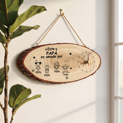 Reloj Personalizado de Madera con 1-10 Nombres y Figuras Infantiles, Regalo para Papá o Abuelo