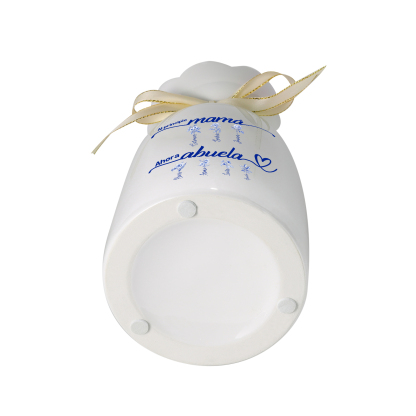 Florero de cerámica con una cinta dorada y motivos florales azules, para mamá y la abuela