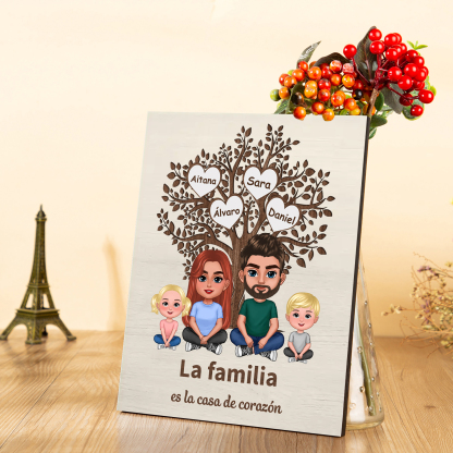A familia - Lámina árbol de vida 2-7 nombres y apariencias personalizados con 2 textos marco de madera | Jessemade