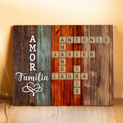 A familia - Lámina crucigrama de 1-12 nombres personalizados marco de madera | Jessemade