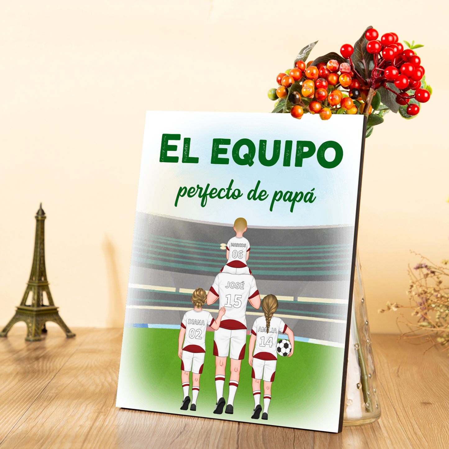 A mi papá - Lámina marco de madera de fútbol 2-9 nombres y números con 1 texto personalizados | Jessemade