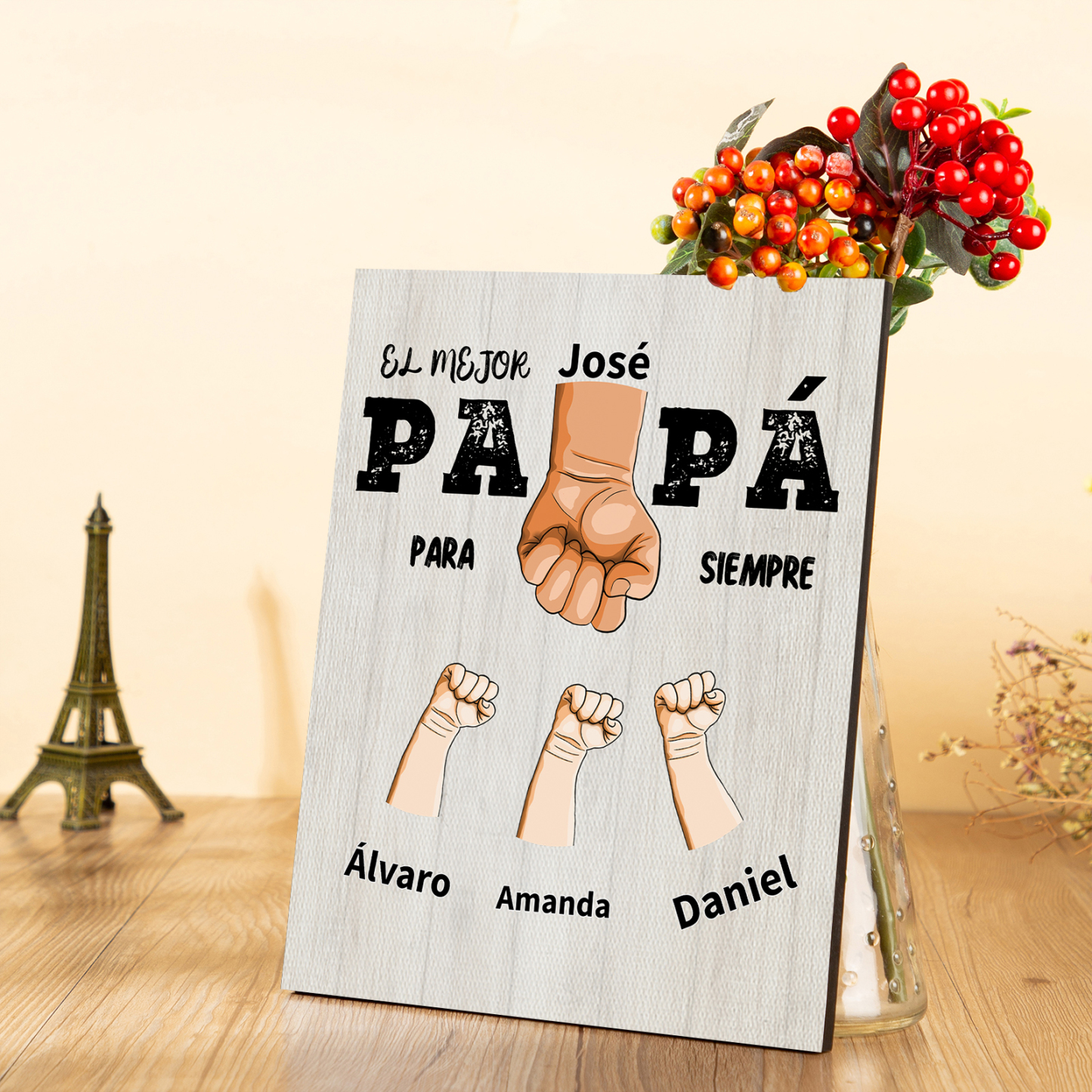A mi papá - Lámina marco de madera puño con puño 2-12 nombres personalizados | Jessemade