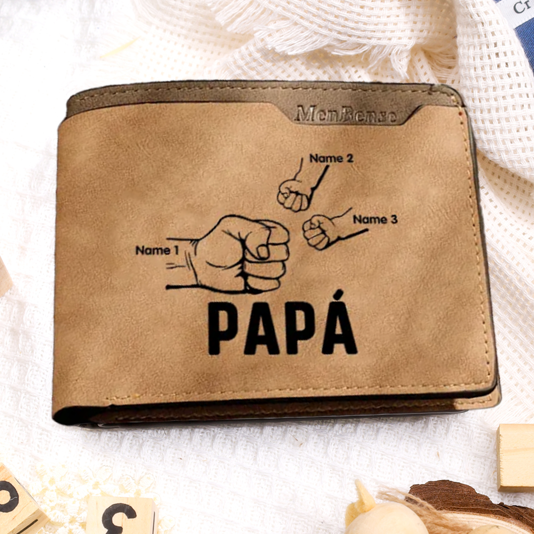 A mi papá-Cartera 2-5 nombres, foto y 3 textos personalizados billetera clásica puño a puño | Jessemade