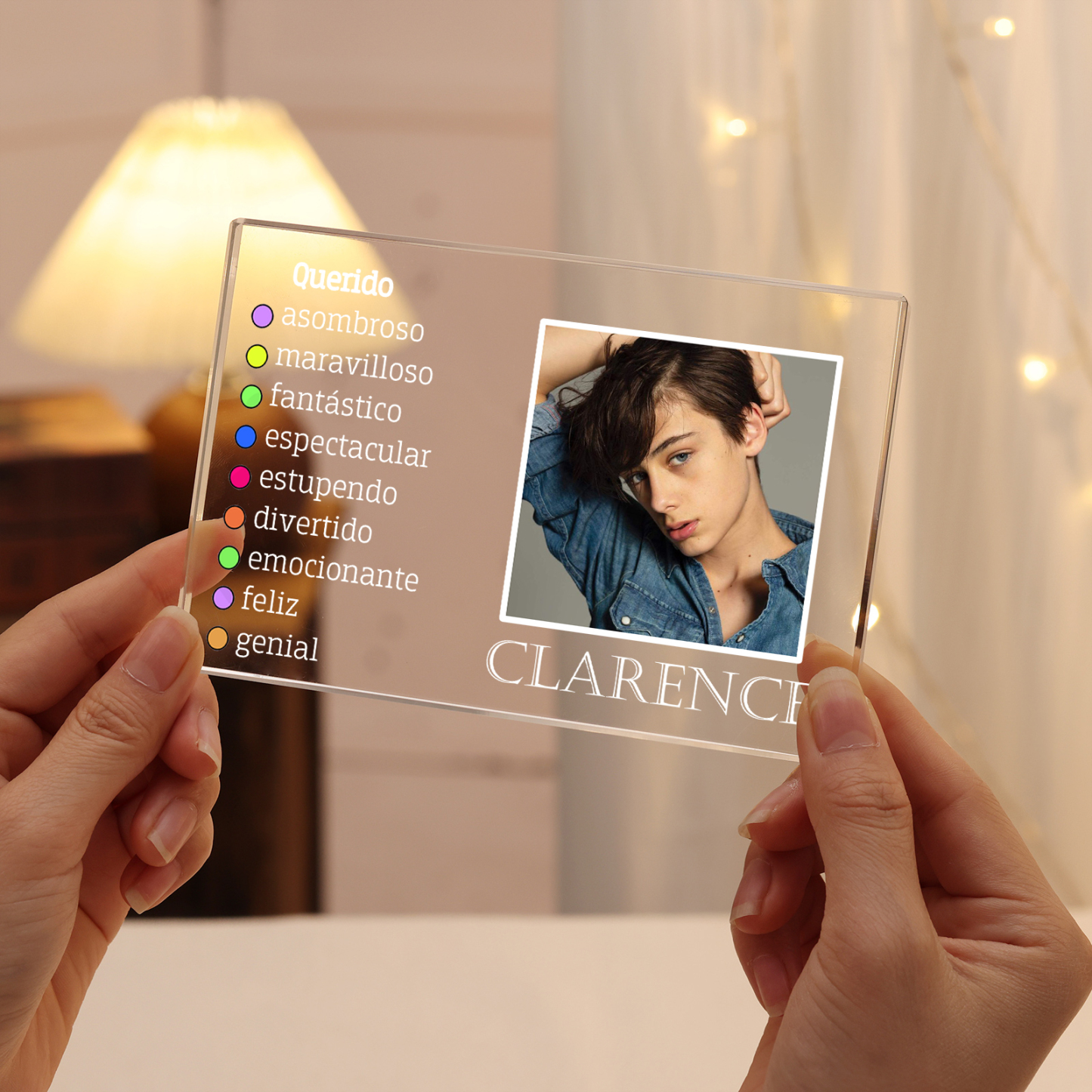 Vuelta al cole-Placa de acrílico en forma de rectángulo con nombre y foto personalizados