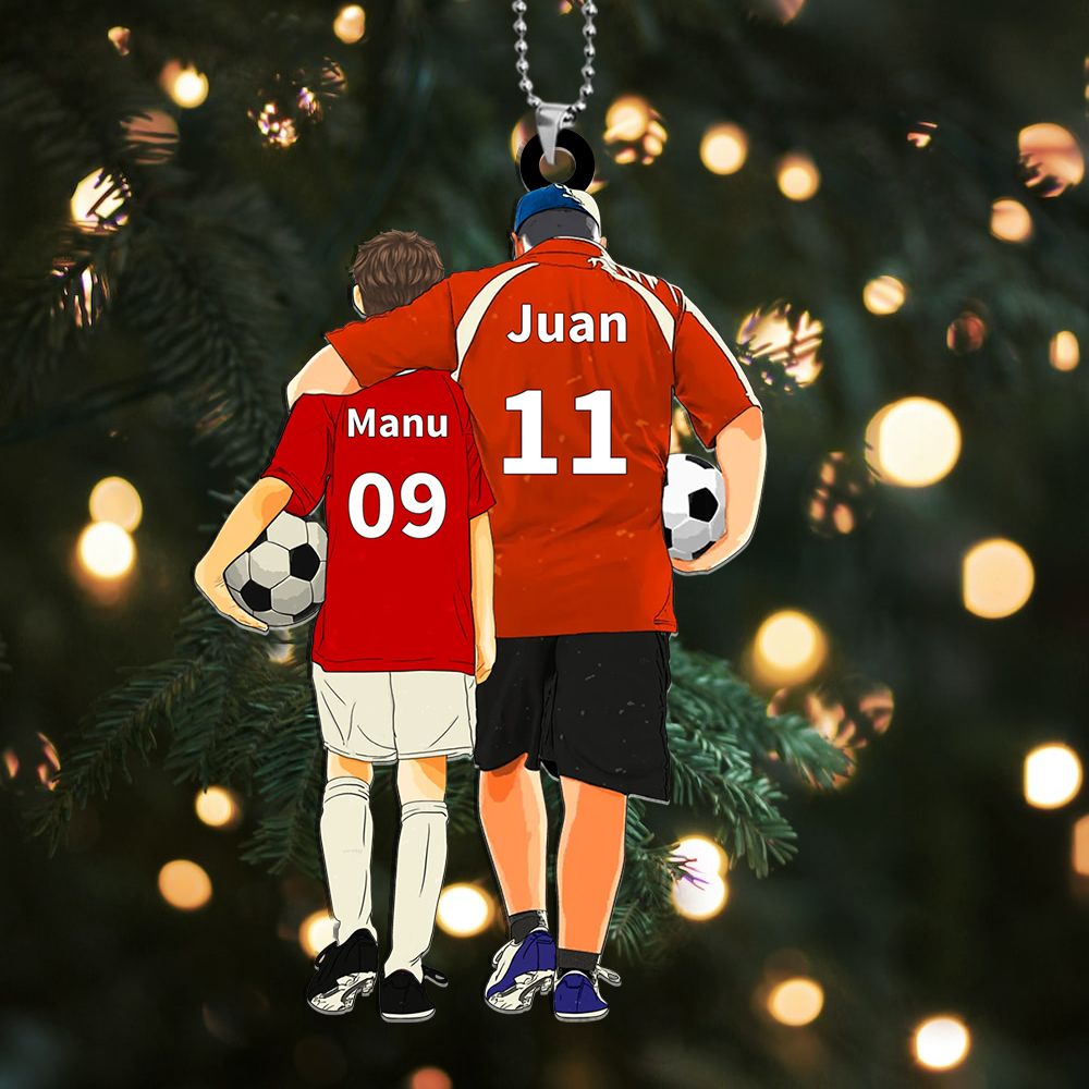Llavero de acrílico fútbol papá e hijo/hija 2 nombres y ropas personalizados | Jessemade