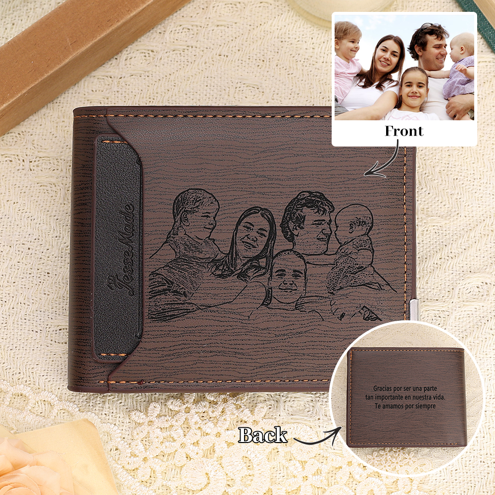 Cartera, billetera con 1 foto y 3 textos personalizados, monedero clásico para hombre | Jessemade