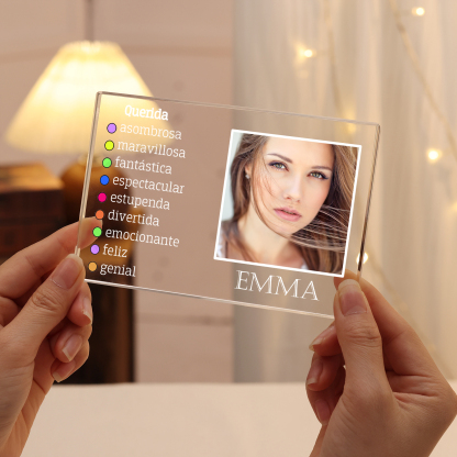 Vuelta al cole-Placa de acrílico en forma de rectángulo con nombre y foto personalizados