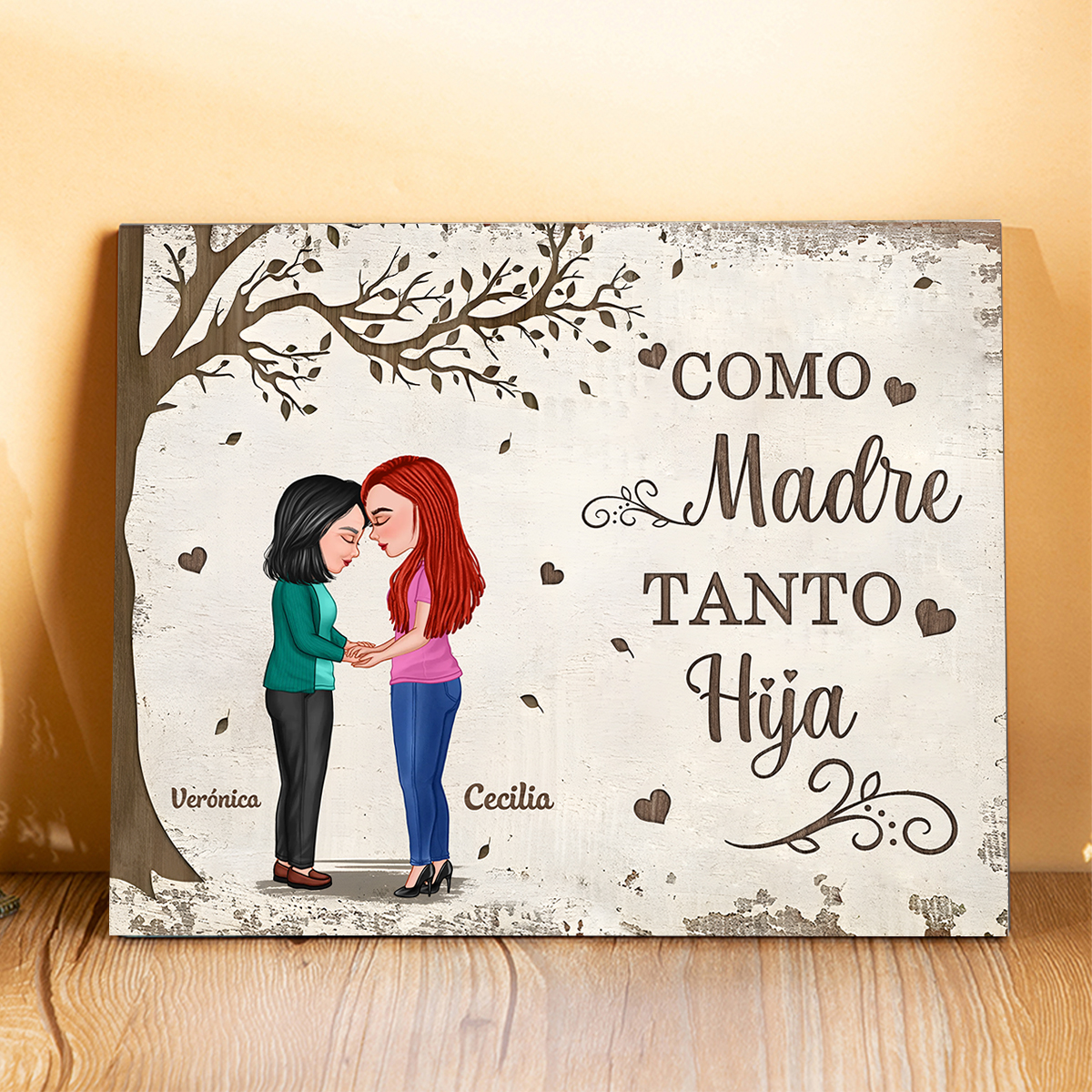 A mi mamá-Lámina árbol de la vida marco de madera personalizado con 2 nombres y ropas | Jessemade